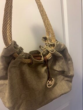 Michael Kors Tan Logo-Print Drawstring Shoulder Bag